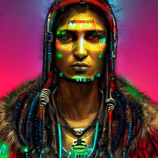 Prompt: a shaman portriat, cyberpunk