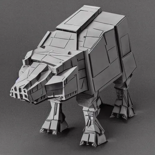 Image similar to a fusion between the tarrasque and an AT-AT, flat grey color, completely metal, guns on shoulders, hyper-realistic CG