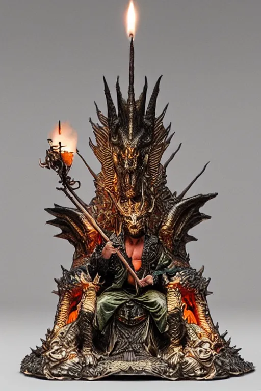 Image similar to 0 a dragon king sits on a throne by greg rutkowski magic realism hyper realistic 2 0 0 mm lens candlelight