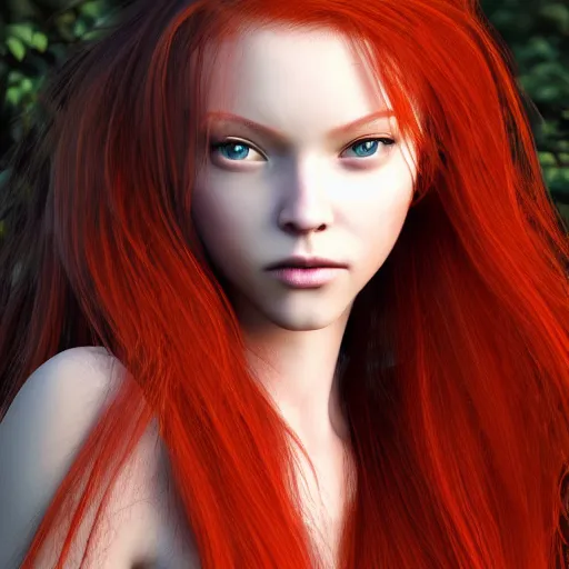 Prompt: Red long hair Girl photorealistic ginger white face Name lara
