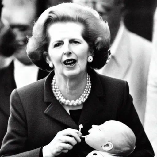 Image similar to margaret thatcher eating a baby