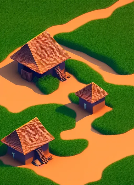 Prompt: a low poly isometric render of a kerala village with thatched houses in the style of monument valley, intricate, elegant, smooth shading, soft lighting, illustration, simple, solid shapes, by magali villeneuve, jeremy lipkin and michael garmash, rob rey and kentaro miura style, octane render