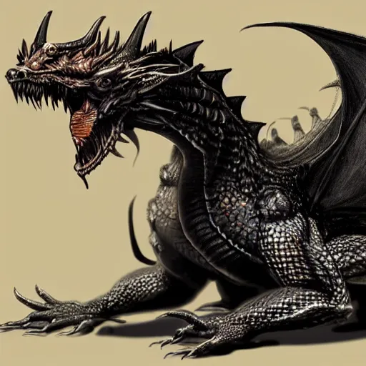 Prompt: western black dragon, realistic, highly detailed, concept art, full body, horror