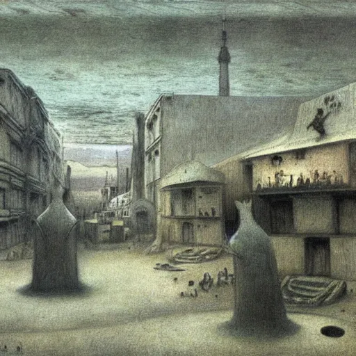 Prompt: a hyper realistic painting of an alien settlement in the middle of a human city, by alfred kubin, highly detailed, vivid color,