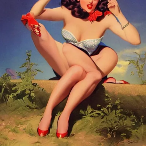 Image similar to a pinup by gil elvgren.