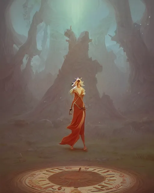 Image similar to a druid standing in a circle at the beginning of the world by peter mohrbacher