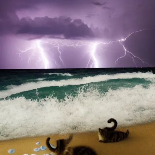 Prompt: dramatic lightning, photo 1 5 mm, wide, flower and kittens in the sea