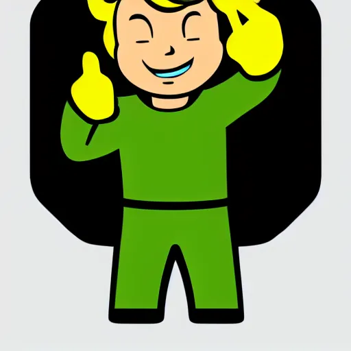 Prompt: vault boy from fallout showing thumb up, futurist illustration art by butcher billy, sticker, colorful, illustration, highly detailed, simple, smooth and clean vector curves, no jagged lines, vector art, smooth andy warhol style