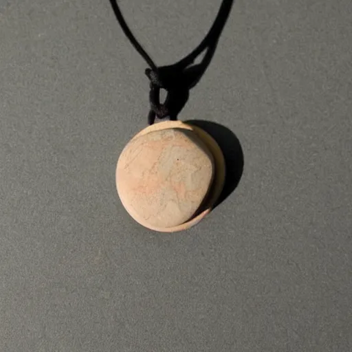 Image similar to beautiful but simple amulet made from equal parts bright sandstone and dark sandstone, representing powerful love