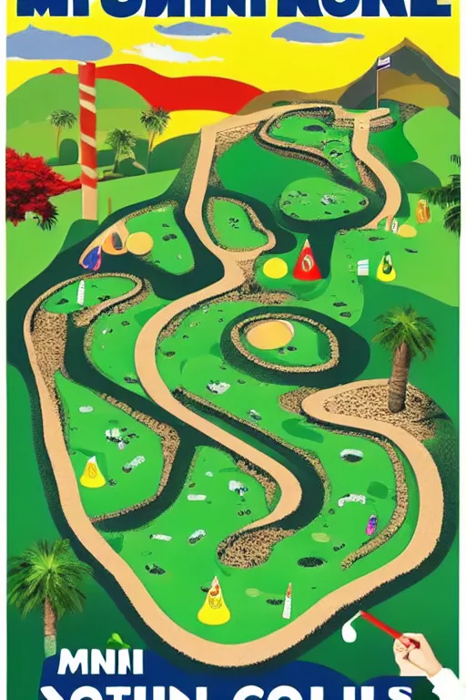 Prompt: poster for mini golf course in a museum