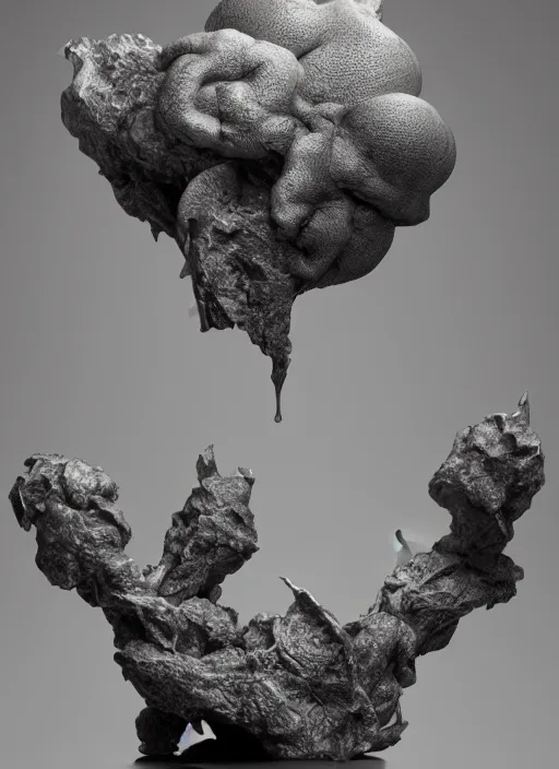 Image similar to strange surrealist detailed sculptures from other worlds, designed by Peter & Eva Moritz, modeled after splashing liquid in slow motion and shards of irrational chaotic shapes, photorealistic, 3d render, award winning render, unreal engine, octane render, studio lighting, 8k, hd