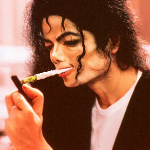 Prompt: a photograph of michael jackson smoking a joint with megan, 4 k