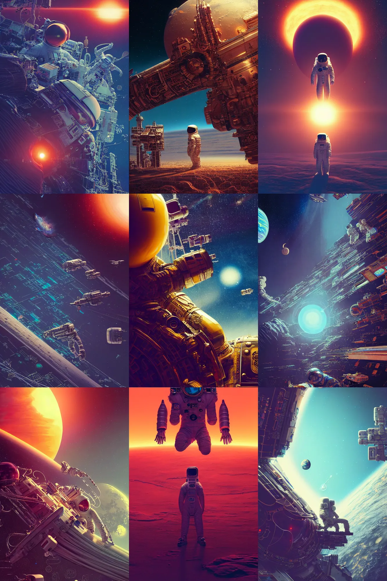 Image similar to god as an astronaut, intricate detailed environment, photorealistic!, octane render, mechanical, concept art, cinematic lighting, digital art, interstellar, hyper realism, sharp, cyberpunk, 8 k, de dia los muertos. by angus mckie, moebius, maciej kuciara