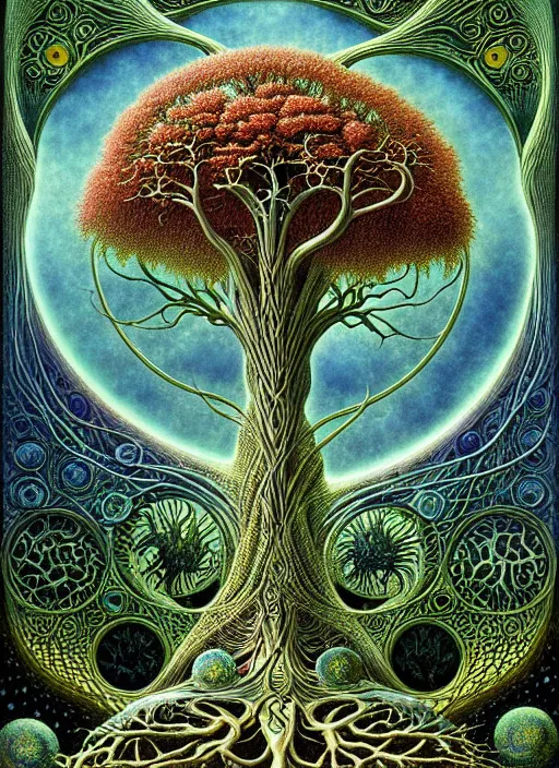 Image similar to tree of life by roger dean and andrew ferez, art forms of nature by ernst haeckel, divine chaos engine, symbolist, visionary, art nouveau, botanical fractal structures, organic, detailed, realistic, surreality