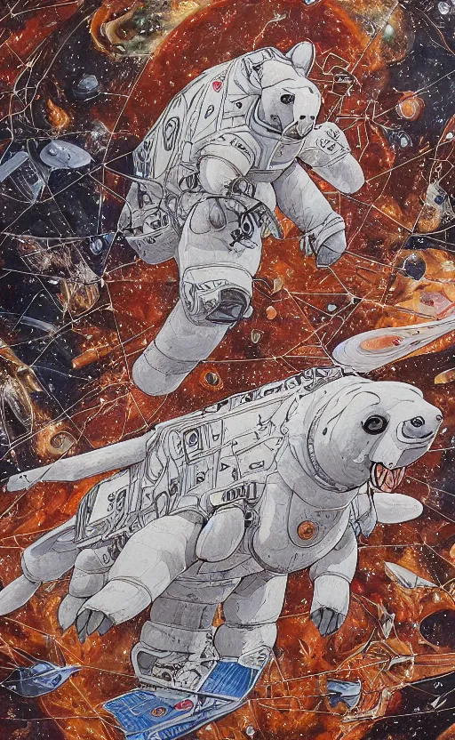 Prompt: an impressive gigantic intricate detailed mural painting of an ice bear flyintg to mars by onur dinc