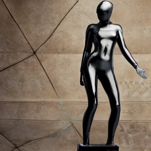 Prompt: statue wrapped in latex quicksilver running art station cinematic sexy