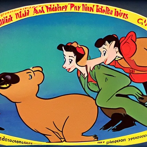 Image similar to 1 9 4 5 disney cartoon about capybaras in love