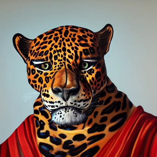 Image similar to the painting of a shaman turning into a jaguar 4 k render