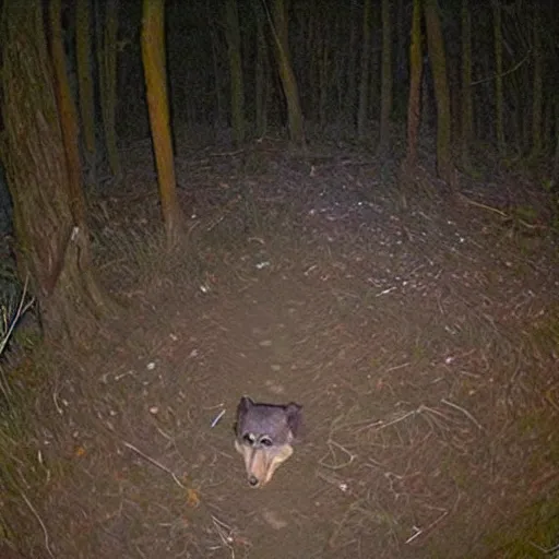 Image similar to trailcam footage of giant wolf at night