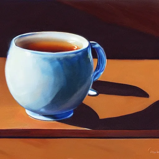 Image similar to a real fish is drinking from a cup of tea, photorealism