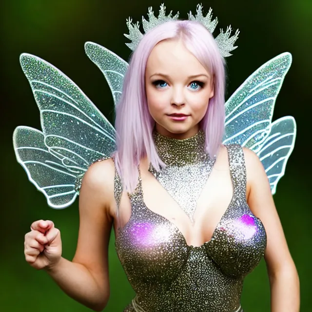 Prompt: beautiful adult fairy with sparkling armour, award - winning photo