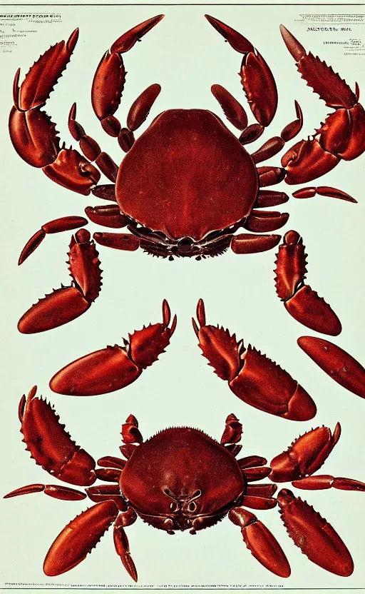 Prompt: a page of crab anatomy atlas, 1 9 0 0 s, highly detailed