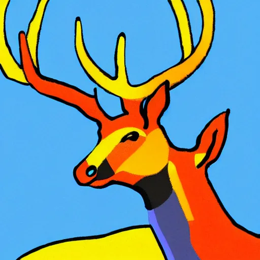 Image similar to deer smoking a cigarette, stylized, artistic, expressive, blue and yellow colors, thick brush strokes