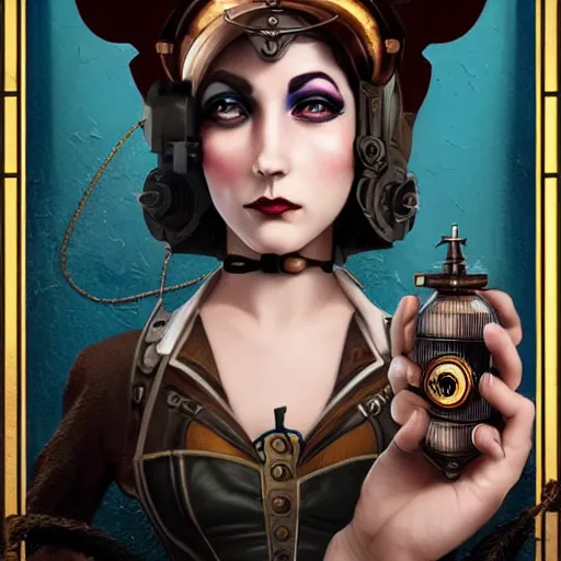 Image similar to Lofi Steampunk Bioshock portrait, Pixar style, by Tristan Eaton Stanley Artgerm and Tom Bagshaw.