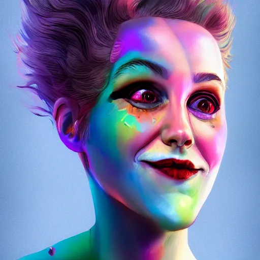 Image similar to hyperdetailed portrait of kristen schaal as delirium of the endless, colourful make up, the sandman, made by caravaggio stanley artgerm lau wlop rossdraws artstation cgsociety concept art cgsociety octane render