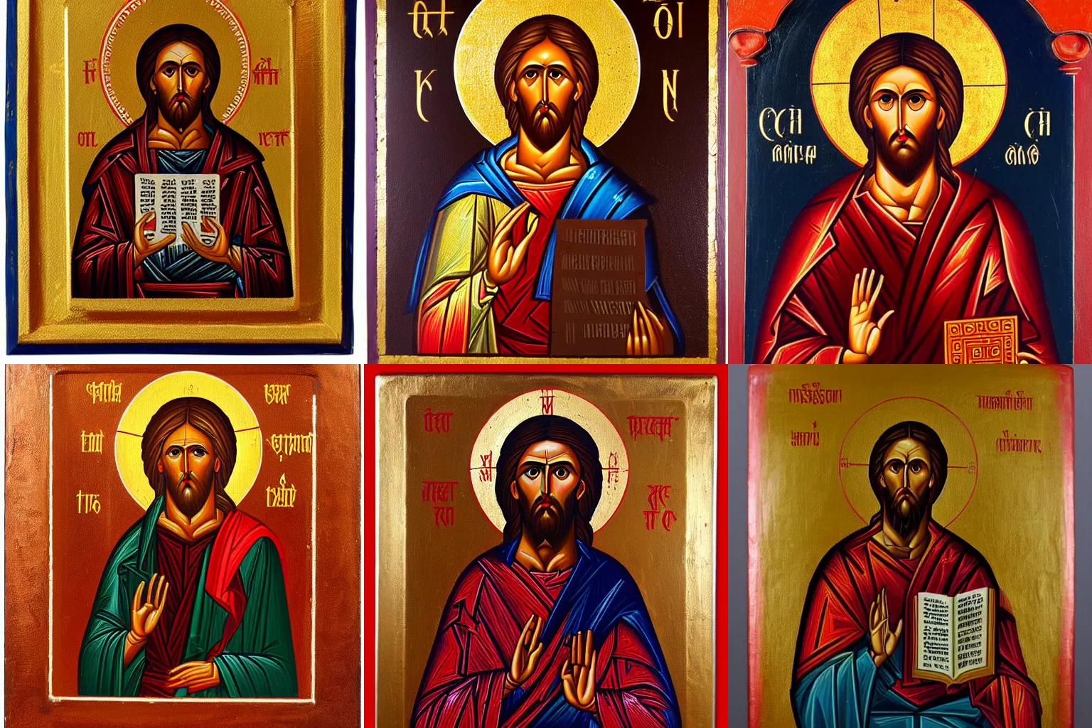 Prompt: Christ Pantocrator, icon, Eastern Orthodox, Russian, Greek, monastery, oil on wood, masterpiece