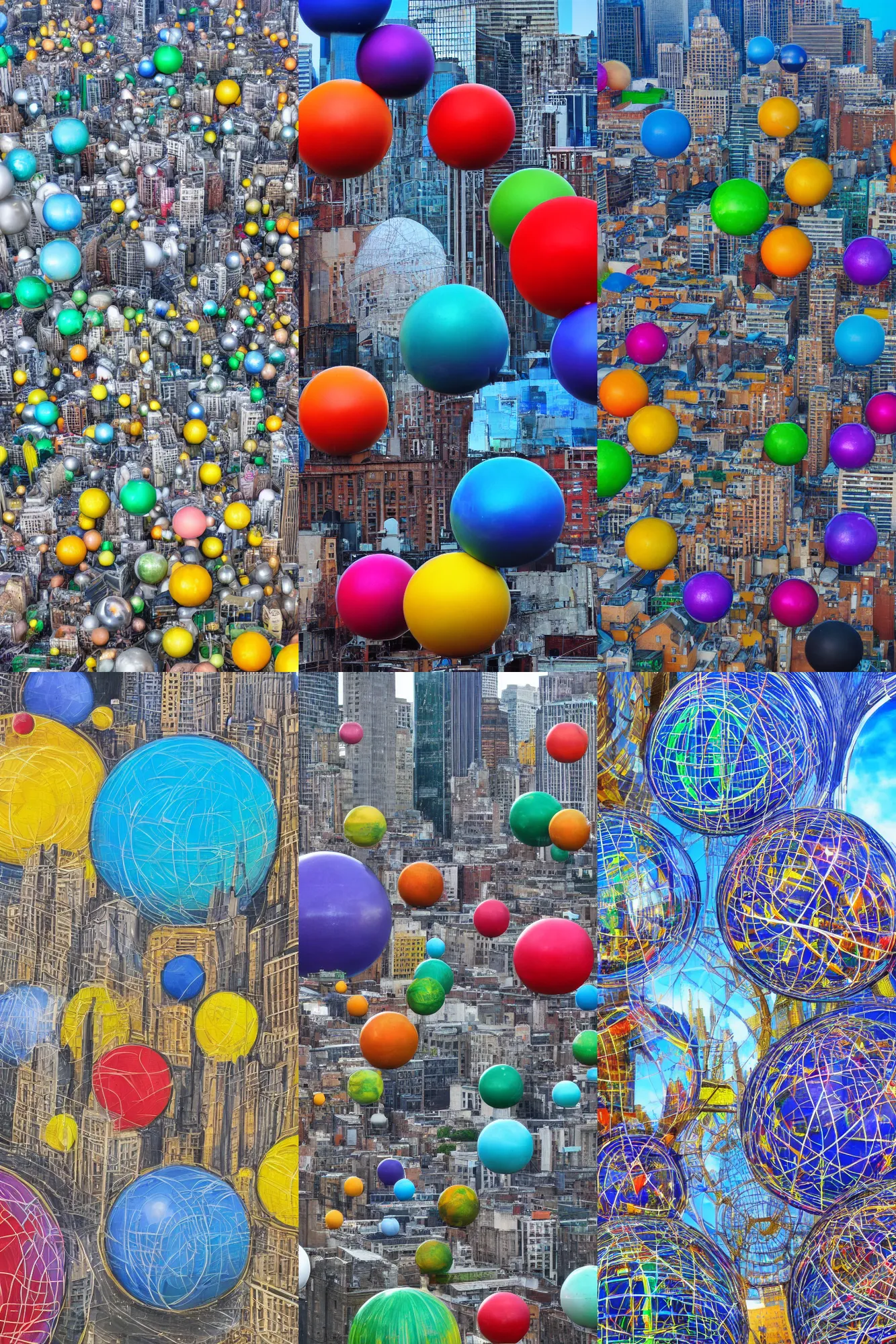 Prompt: spheres in the big city, vibrant