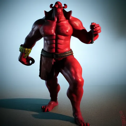 Image similar to realistic full size hellboy with a body made of twizzlers, render, fantasy art, unreal engine, 8 k