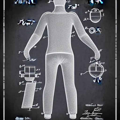 Prompt: sleeping man as a patent drawing. technical drawing. mathematical. pajamas. blueprint.