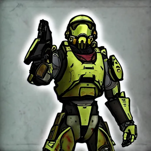 Image similar to master chief in the style of borderlands