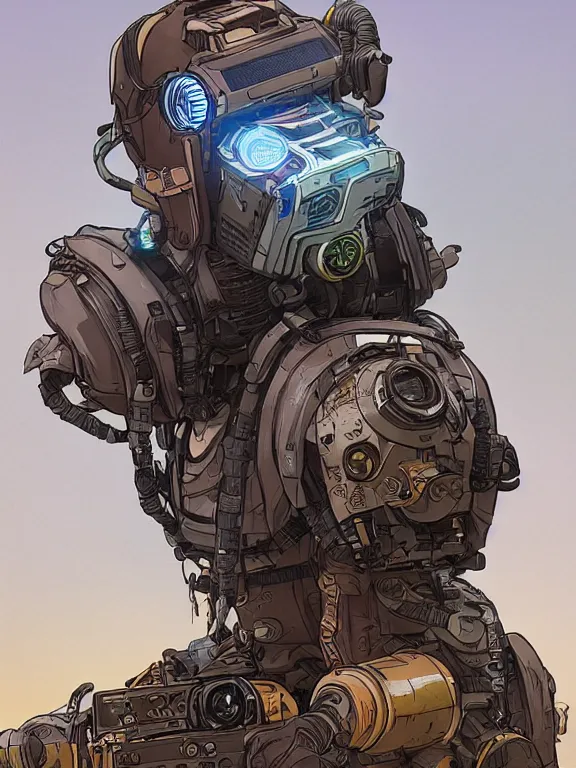 Image similar to solarpunk digital illustration pathfinder robot from apex legends, portrait by james gurney and laurie greasley, concept art, cinematic composition, hyper realism, photorealistic, dramatic lighting, highly detailed