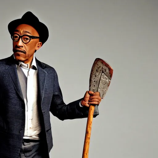 Prompt: giancarlo esposito holding an axe