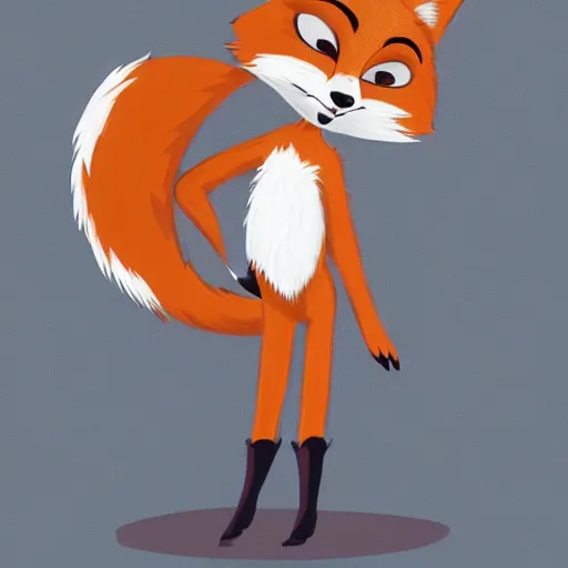 Image similar to anthropomorphic female fox with short white fur covering her body in the style of zootopia