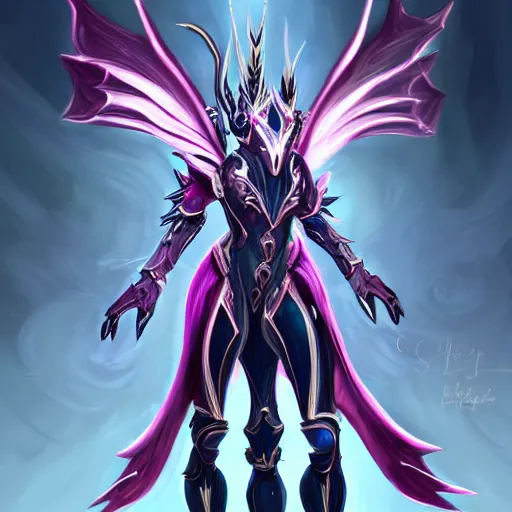Image similar to highly detailed exquisite fanart, of a beautiful female warframe, but as a stunning anthropomorphic robot female dragon, standing elegantly, shining reflective off-white plated armor, bright Fuchsia skin, sharp claws, full body shot, epic cinematic shot, realistic, professional digital art, high end digital art, DeviantArt, artstation, Furaffinity, 8k HD render, epic lighting, depth of field