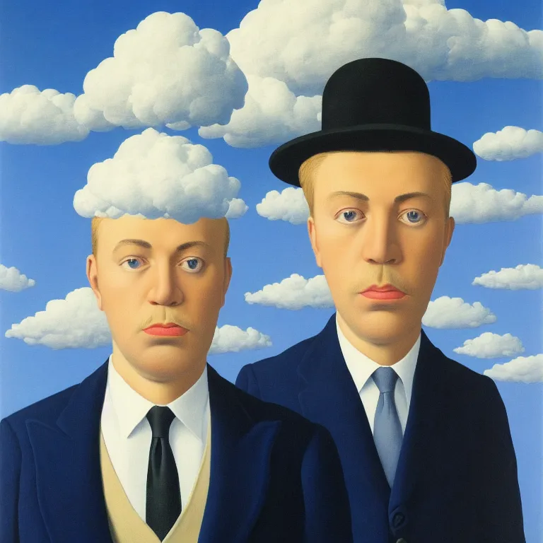 Image similar to portrait of mister cloud by rene magritte, detailed painting, hd, hq, high resolution, high detail, 4 k, 8 k