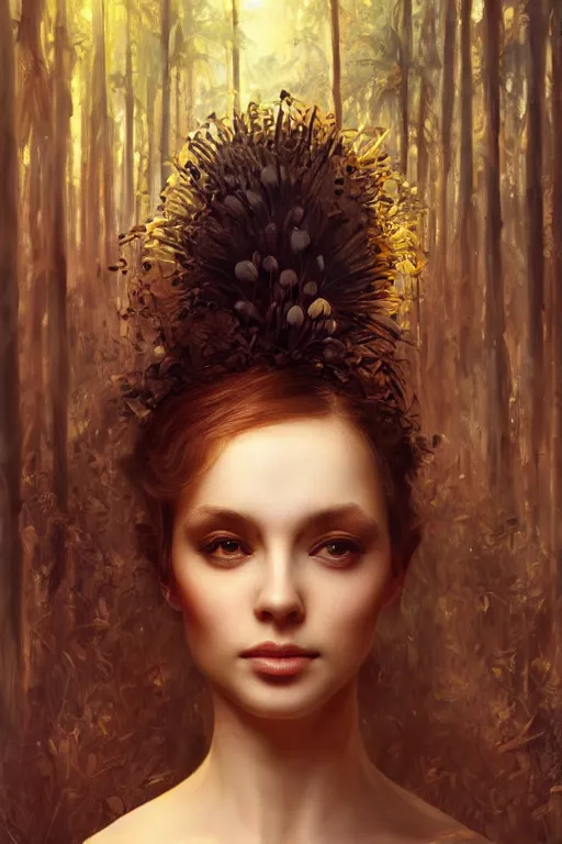 Prompt: stunningly beautiful, turkish prima ballerina in jungle, symmetrical face, golden hour, smooth, focus, highly detailed, hyper realistic, dramatic lighting, elegant, intricate, concept art, art by wlop, mars ravelo, greg rutowski