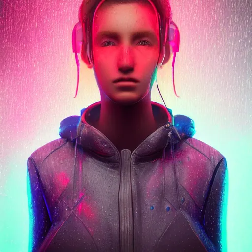 Image similar to human portrait made out of rain, beautiful, neon, epic detail, galactic background, rendered in octane, unreal engine, realistic