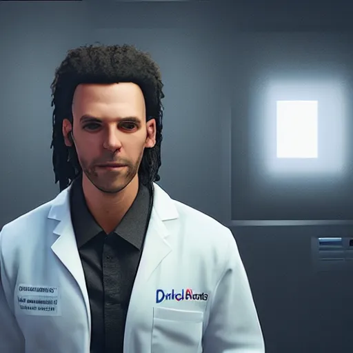 Prompt: A portrait of Rick Sanches wearing a lab coat, digital art, trending on artstation andand unreal engine