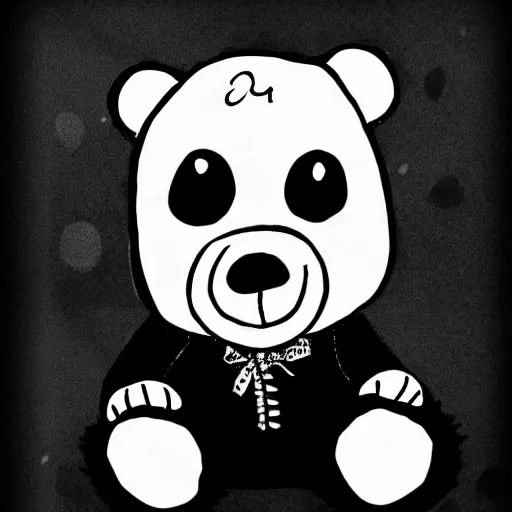 Image similar to Emo teddy bear, black line art, in style of Tim Burton