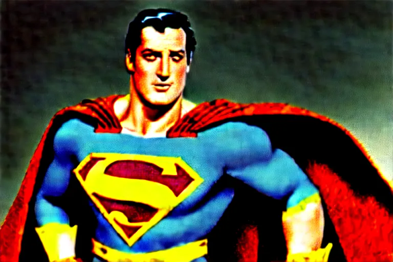 Image similar to rock hudson playing superman in, superhero, dynamic, 3 5 mm lens, heroic, studio lighting, in colour