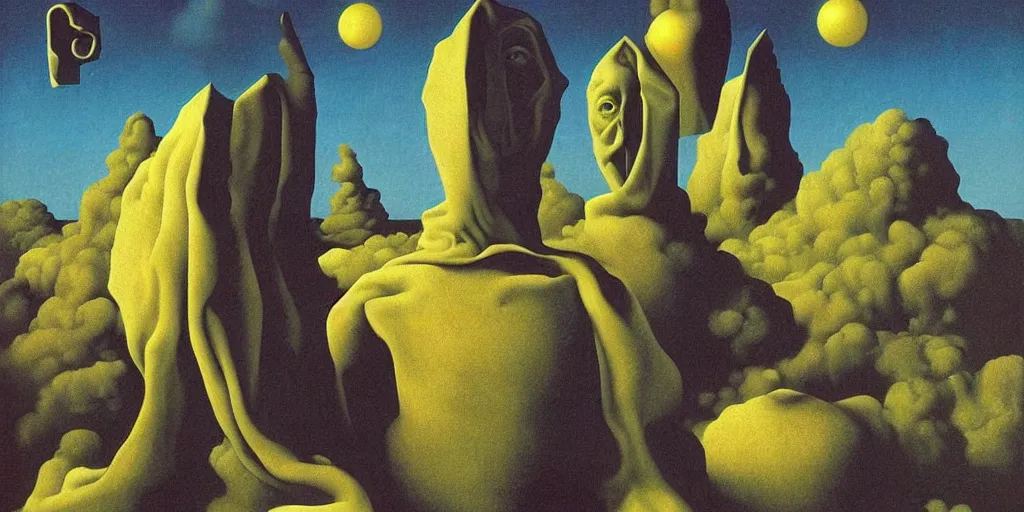 Image similar to A transcendence of higher dimension by Richard Corben, by by René Magritte, surrealism, gothic, baroque