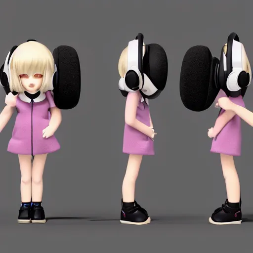 Prompt: cute fumo plush of a girl with studio headphones, anime girl, vray