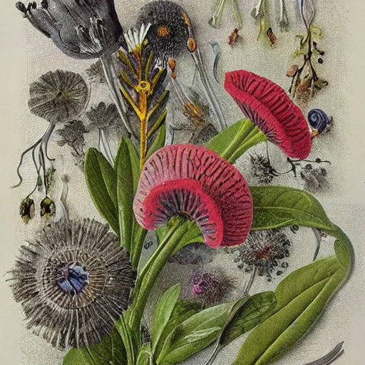 Prompt: 1 8 0 0 s encyclopedia drawing of wildflowers made out of machine parts, painted by lucien levy - dhurmer and john audubon