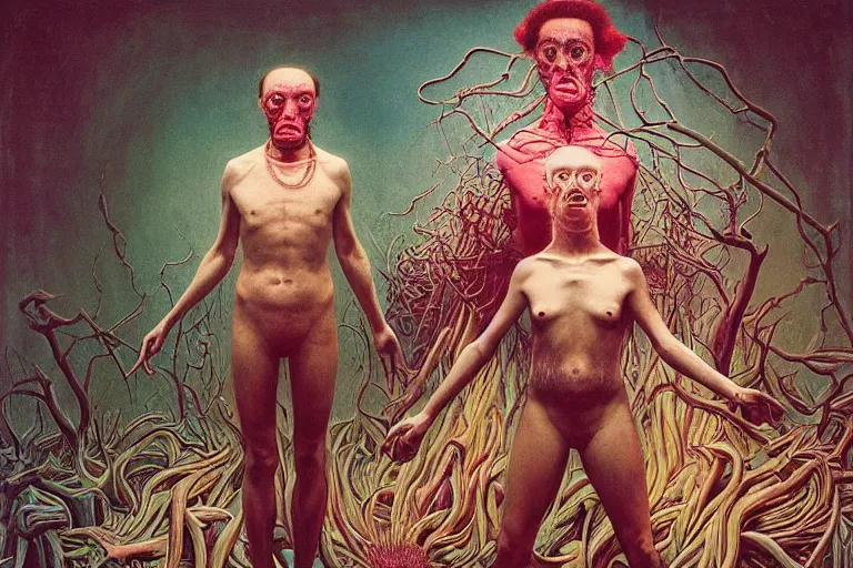 Prompt: 35mm color, mental health, humans enslaved, artificial intelligence, portrait, fashion shoot, freak show, weird, random, strange, hyperdetailed, photorealistic, interesting, by David la chapelle and karol bak and david cronenberg and WETA digital, art by Zdzisław Beksiński, Ivan Bilibin, Dariusz Zawadzki , ID magazine, octane rendering, cinematic, hyperrealism, octane rendering, 8k, depth of field, bokeh.