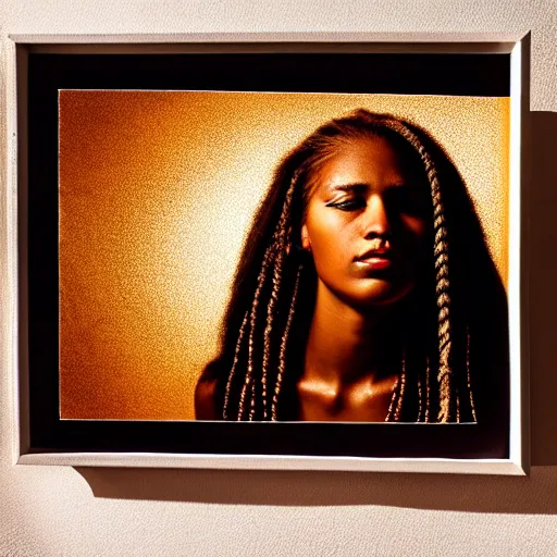 Image similar to beautiful african-american woman with soft skin, cornrows, 8K artistic photography, photorealistic, chiaroscuro, by Steve Mccurry, Joey L, Raphael, Caravaggio