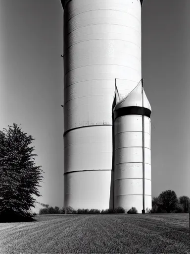 Prompt: a photo by berne becher and hilla becher of a grain silo